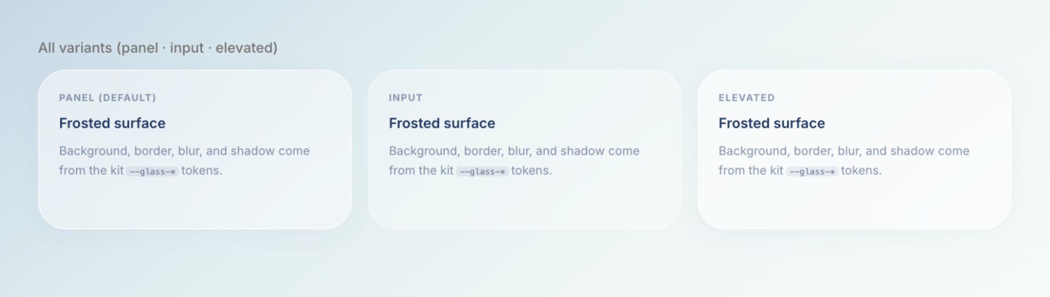Storybook documentation of the frosted component set